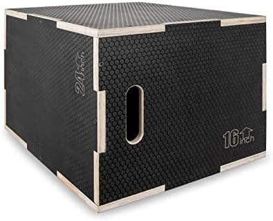 ProsourceFit 3-in-1 Wood Power Grip Non-Slip Plyometric Jump Box for Crossfit Enthusiasts, Home Gym Use, Black, 16L x 12