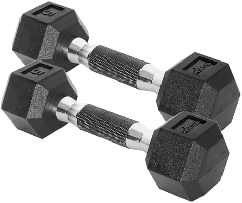 Yes4All Chrome/Rubber Grip Encased Hex Dumbbells – Fitness Equipment For Home/Gym Use –Perfect for Beginners and Advance