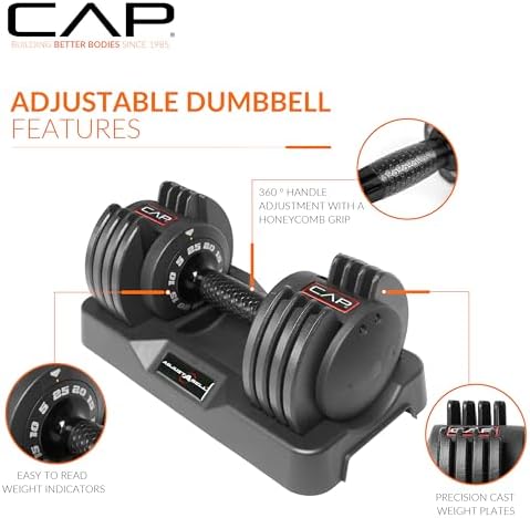 Adjustable Round Dumbbell Weights | CAP Barbell | Multiple Handle Options, Singles & Pairs | 1|5 lb, 25 lb & 55 lb | Gym