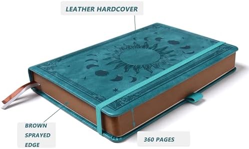 Classic Lined Writing Daily Journal for Men & Women - 360 Pages Hardcover Notebook with Vintage Sun & Moon Design, Blue
