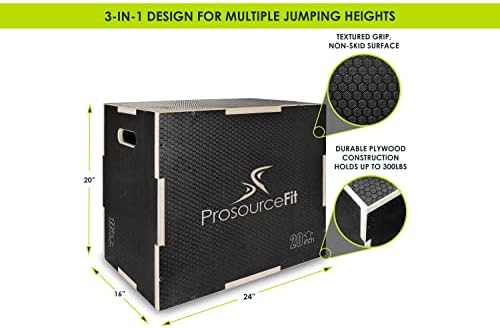 ProsourceFit 3-in-1 Wood Power Grip Non-Slip Plyometric Jump Box for Crossfit Enthusiasts, Home Gym Use, Black, 16L x 12