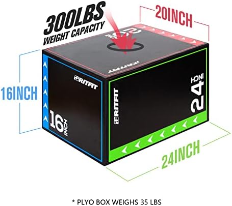RitFit 3 in 1 Plyo Box Heavy Duty High Density Foam Jumping Box 20"x18"x16" Home Gym Fitness 440lb Weight Capacity