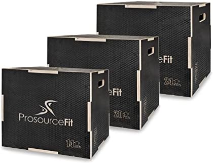 ProsourceFit 3-in-1 Wood Power Grip Non-Slip Plyometric Jump Box for Crossfit Enthusiasts, Home Gym Use, Black, 16L x 12