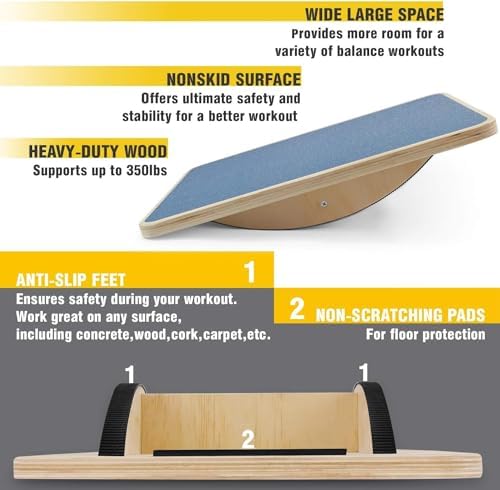 Yes4All Professional Anti-Slip Rocker Board for Leg Workout and Standing Desk Use | Yes4All 350LBS Wood Balance Board,
