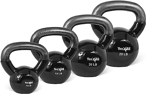 Yes4All Kettlebell, Stable Flat Bottom Kettlebell, Cast Iron Sets for Full Body Workout, Push Up, Grip Strength Training