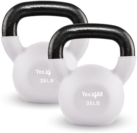 Yes4All Kettlebell - 35 LB Neoprene Coated Cast Iron Kettlebell for Home Gym, Wide Grip Handle & Flat Bottom for Swings