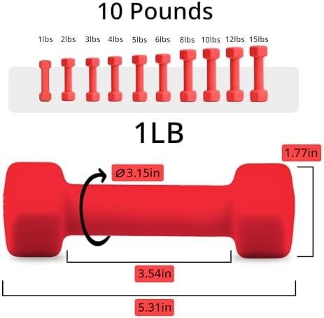 Portzon Dumbbells 10 Colors Options 1-15LB Anti-Slip Anti-Roll Hex Shape