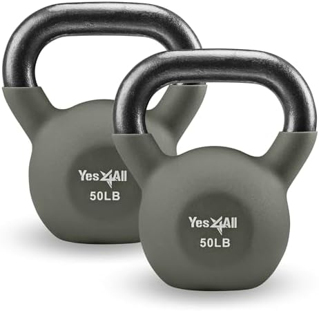 Yes4All Kettlebell - 35 LB Neoprene Coated Cast Iron Kettlebell for Home Gym, Wide Grip Handle & Flat Bottom for Swings