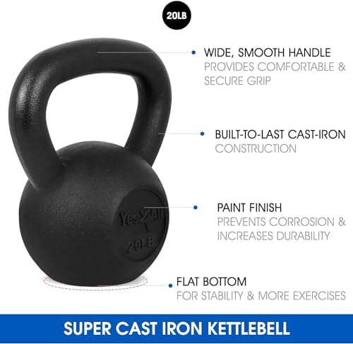 Yes4All Cast Iron Kettlebell, Strength Training Kettlebells 80 Lb (5,10,15,20,25,30,35,40,45,50,60,70,80 Lb) for Full Bo