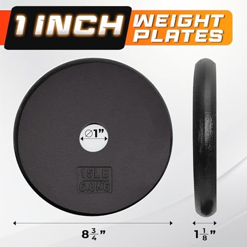 Yes4All Standard 1" Cast Iron Weight Plate - Strength Training - Multiple Weight: 5LB to 25LB (Single & Set of 4)
