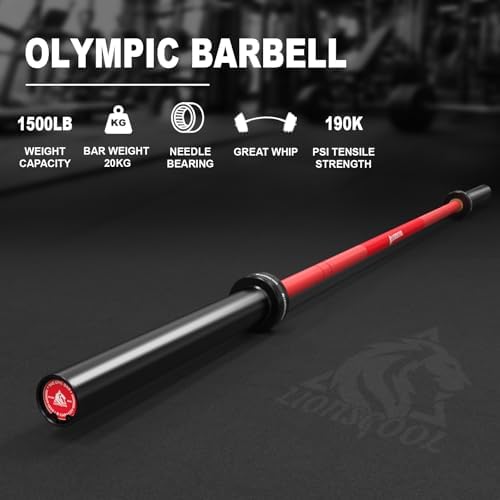 LIONSCOOL Olympic Barbell 7FT for Weightlifting and Powerlifting - 1500lbs Capacity - Strength Training for Squats, Dead