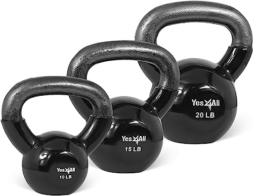 Yes4All Kettlebell, Stable Flat Bottom Kettlebell, Cast Iron Sets for Full Body Workout, Push Up, Grip Strength Training