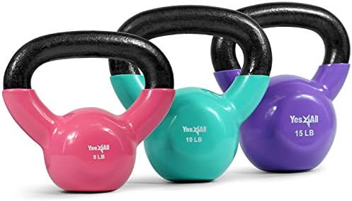Yes4All Kettlebell, Stable Flat Bottom Kettlebell, Cast Iron Sets for Full Body Workout, Push Up, Grip Strength Training