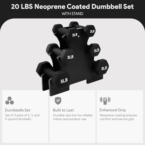BalanceFrom Neoprene Coated Iron Dumbbell Hex Weights Set for Strength Training at Home | BalanceFrom Non-Slip Iron Dum