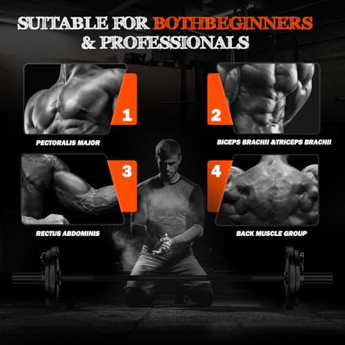 Olympic Barbell 57" for Weight Lifting Home Gym Bench Press Squats Home Workout 2 Spring Collars 500lb Capacity