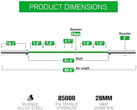 RitFit 7FT Olympic Barbell for Strength and Weightlifting Training - 2 Inch Olympic Bar for Squat, Deadlift, Bench Press