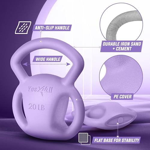 Yes4All Kettlebell, Strength Training Kettlebells for Women, Wide Multi-grip Textured Handle for Home Gym Exercises & Fu