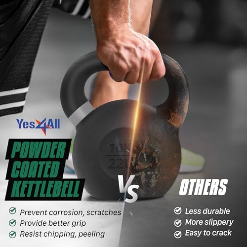 Yes4All Powder Coated 9lb-71lb Cast Iron Core Kettlebells for Heavy Duty Strength Training | Yes4All Powder Coated Kett