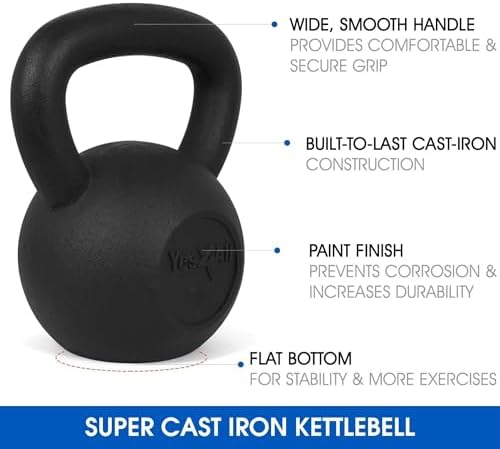 Yes4All Cast Iron Kettlebell, Strength Training Kettlebells for Men 5-80 Lb for Full Body Workout and Push Up - Set of 2