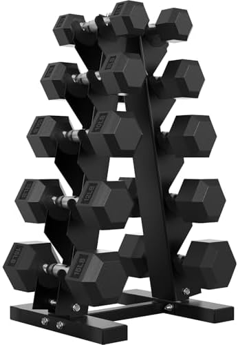 Hex Weights Dumbbells Set with Rack for Strength Training at Home and Gym, Heavy Duty 100-550 lb Rubber Coated Dumbbells