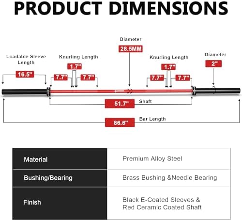 LIONSCOOL Olympic Barbell 7FT for Weightlifting and Powerlifting - 1500lbs Capacity - Strength Training for Squats, Dead