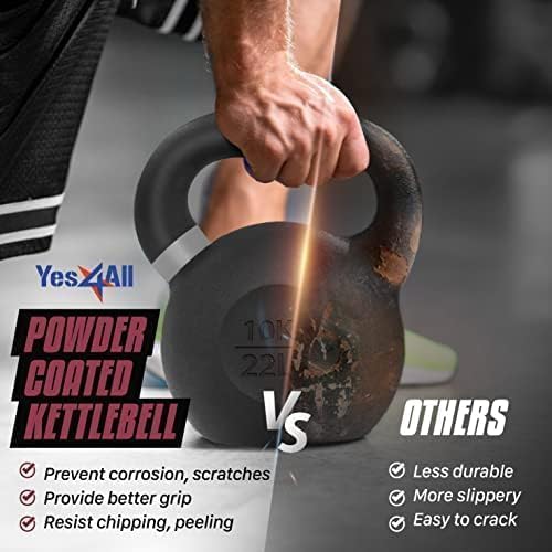 Yes4All Powder Coated 9lb-71lb Cast Iron Core Kettlebells for Heavy Duty Strength Training | Yes4All Powder Coated Kett