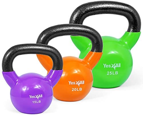 Yes4All Kettlebell, Stable Flat Bottom Kettlebell, Cast Iron Sets for Full Body Workout, Push Up, Grip Strength Training