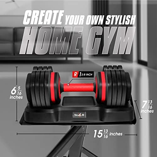 Yes4All 25/55LB Adjustable Dumbbells, Easy Adjust, Suitable for All Fitness Levels, Perfect for Home Gym, Durable Design