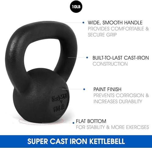 Yes4All Cast Iron Kettlebell, Strength Training Kettlebells for Men 5-80 Lb for Full Body Workout and Push Up - Set of 2
