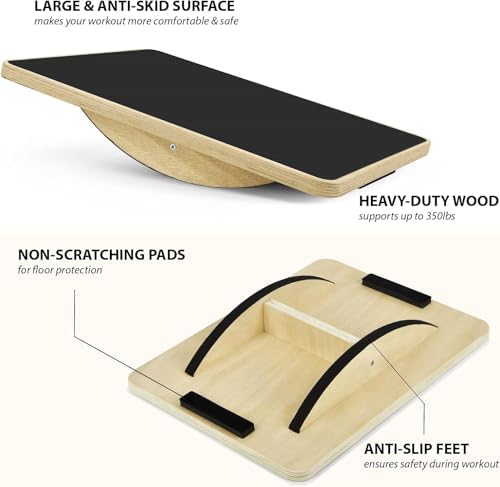 Yes4All Professional Anti-Slip Rocker Board for Leg Workout and Standing Desk Use | Yes4All 350LBS Wood Balance Board,