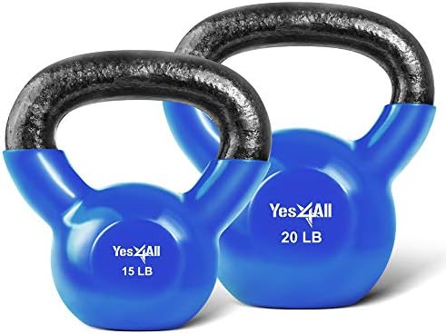 Yes4All Kettlebell, Stable Flat Bottom Kettlebell, Cast Iron Sets for Full Body Workout, Push Up, Grip Strength Training