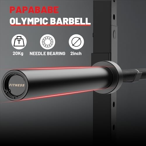Papababe Olympic Barbell 45lb Weight Bar for Strength Training and Gym Use with 1000lb Weight Capacity Chrome/Zinc Plati