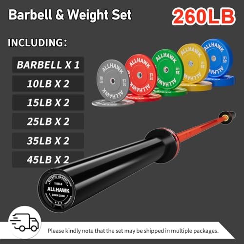 Olympic Barbell 7ft 45LB for Weightlifting Powerlifting, Home Gym Strength Training, Squats Deadlifts Presses Rows Curls