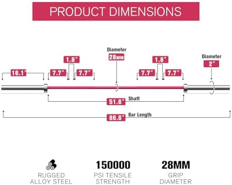 RitFit 7FT Olympic Barbell for Strength and Weightlifting Training - 2 Inch Olympic Bar for Squat, Deadlift, Bench Press