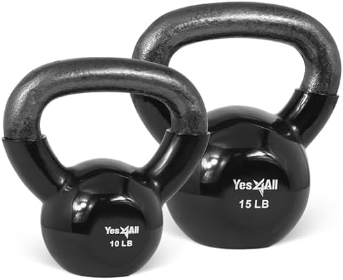 Yes4All Kettlebell, Stable Flat Bottom Kettlebell, Cast Iron Sets for Full Body Workout, Push Up, Grip Strength Training