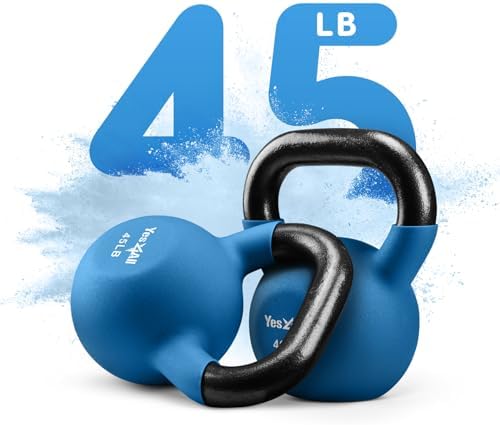 Yes4All Kettlebell - 35 LB Neoprene Coated Cast Iron Kettlebell for Home Gym, Wide Grip Handle & Flat Bottom for Swings