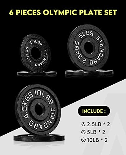 Cast Iron 2-Inch Olympic Weight Plates Set for Strength Training, Barbell Free Weight Plate Set for Weightlifting at Hom