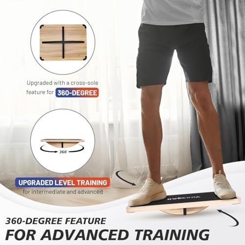 Yes4All Professional Anti-Slip Rocker Board for Leg Workout and Standing Desk Use | Yes4All 350LBS Wood Balance Board,