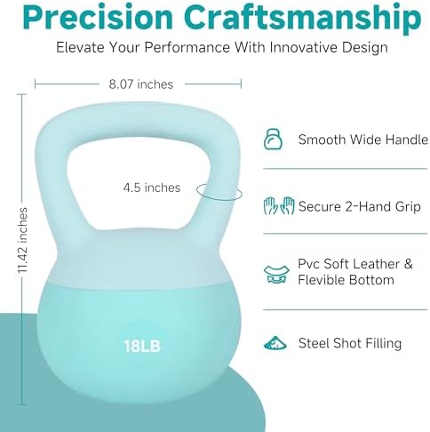 LeikeFitness Soft Kettlebells, Steel Shot Filled Weights for Women and Men, Color Coded Anti-Slip Soft Kettlebells, Home