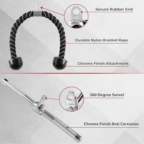 Yes4All Cable Machine Attachment Row Handles Tricep Rope Straight Bar V Bar LAT Pulldown Accessories 880 LB for Home Gy