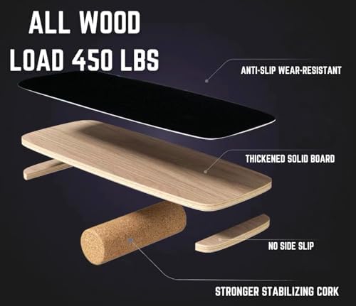 **Balance Board Trainer for Adults & Kids - Hockey Snowboard Wobble Board, Wood Made, 450lbs Core Trainer** | **Hockey