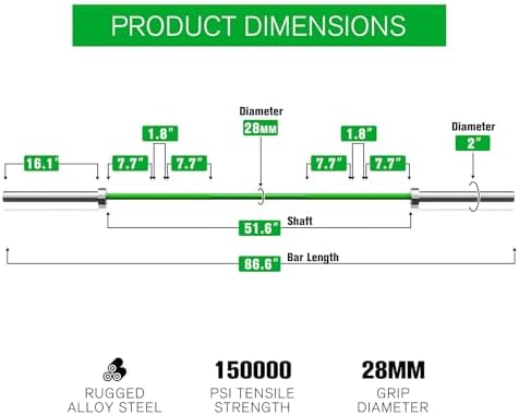 RitFit 7FT Olympic Barbell for Strength and Weightlifting Training - 2 Inch Olympic Bar for Squat, Deadlift, Bench Press