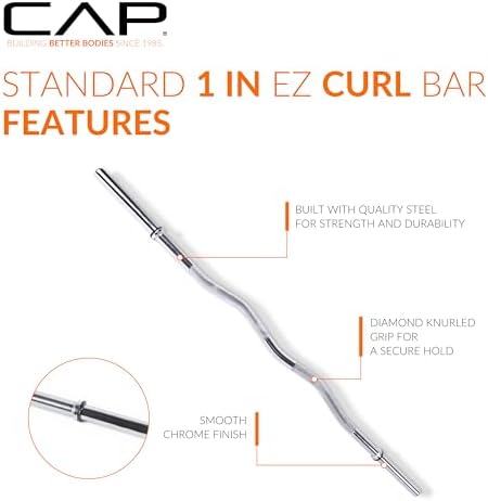 CAP Barbell Standard Solid E-Z Curl Bar 47-Inch Muscle Building Workout Fitness Equipment Top Search Keywords: Curl Bar,