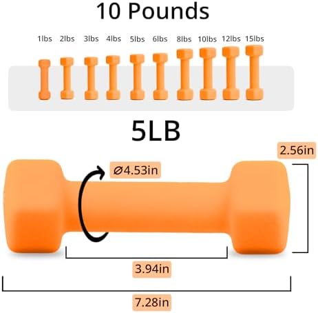 Portzon Dumbbells 10 Colors Options 1-15LB Anti-Slip Anti-Roll Hex Shape