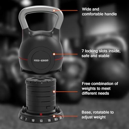 Quickly Adjusts 7 Weights HXD-Ergo Adjustable Kettlebell Set for Home Gym Enthusiasts | Ergonomic Kettlebell Set HXD-Er