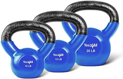 Yes4All Kettlebell, Stable Flat Bottom Kettlebell, Cast Iron Sets for Full Body Workout, Push Up, Grip Strength Training