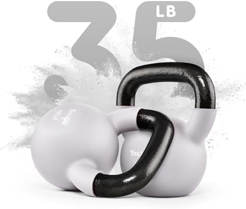 Yes4All Kettlebell - 35 LB Neoprene Coated Cast Iron Kettlebell for Home Gym, Wide Grip Handle & Flat Bottom for Swings