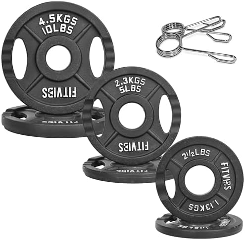 Fitvids Cast Iron Weight Plate for Strength Training and Weightlifting, Multiple Sizes | Fitvids 2-Inch Olympic Plate f