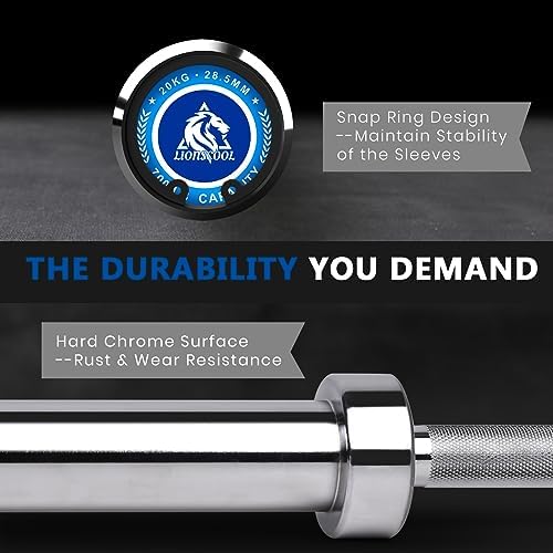 LIONSCOOL Olympic Barbell 7FT for Weightlifting and Powerlifting - 1500lbs Capacity - Strength Training for Squats, Dead
