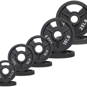 Fitvids 2-Inch Olympic Rubber Coated Cast Iron Plate for Strength Training and Weightlifting, Multiple Sizes